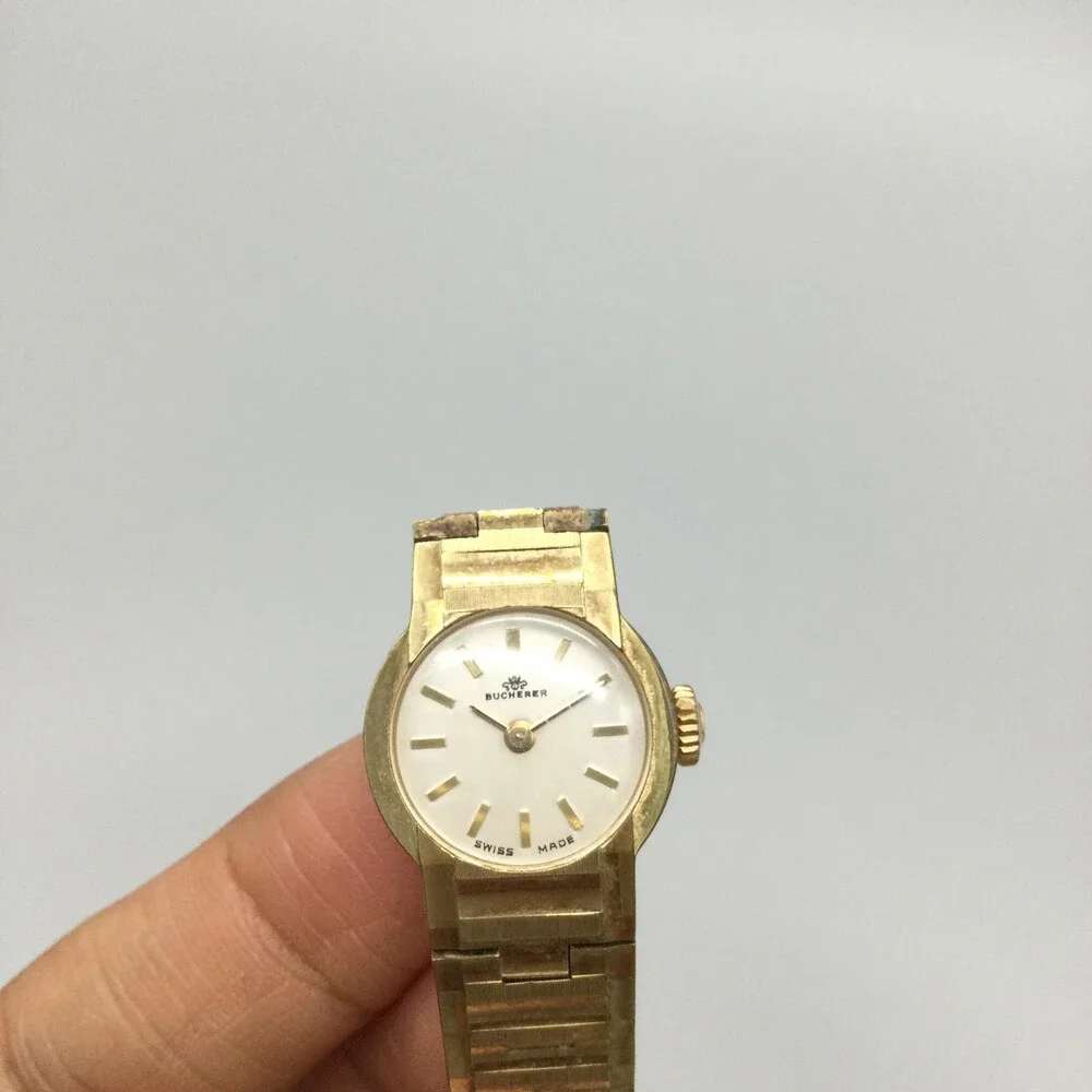 Vintage Bucherer Womens Watch 18mm White Dial Gold Tone Manual Wind Swiss 7.25